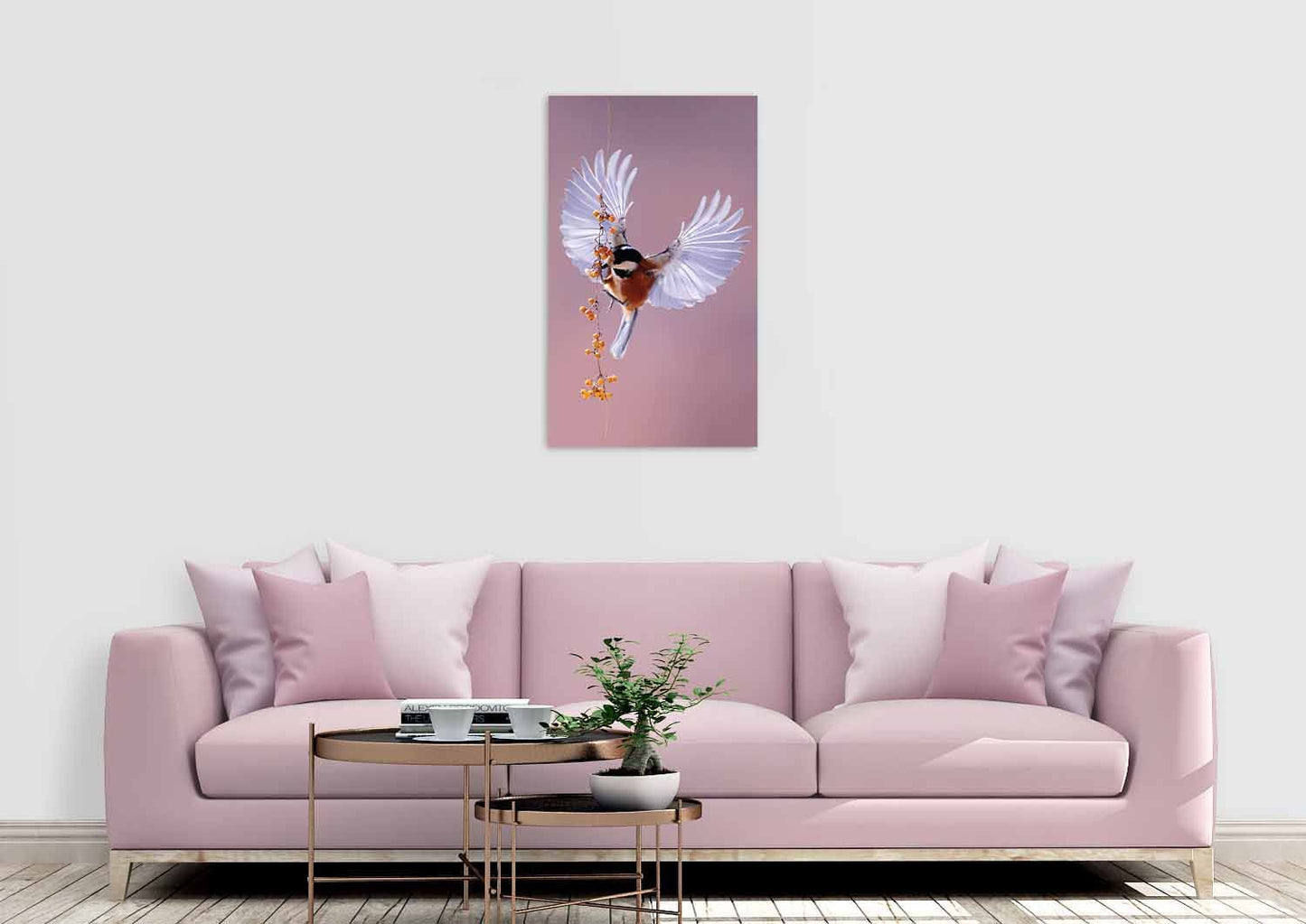 schilderij vliegend roodborstje