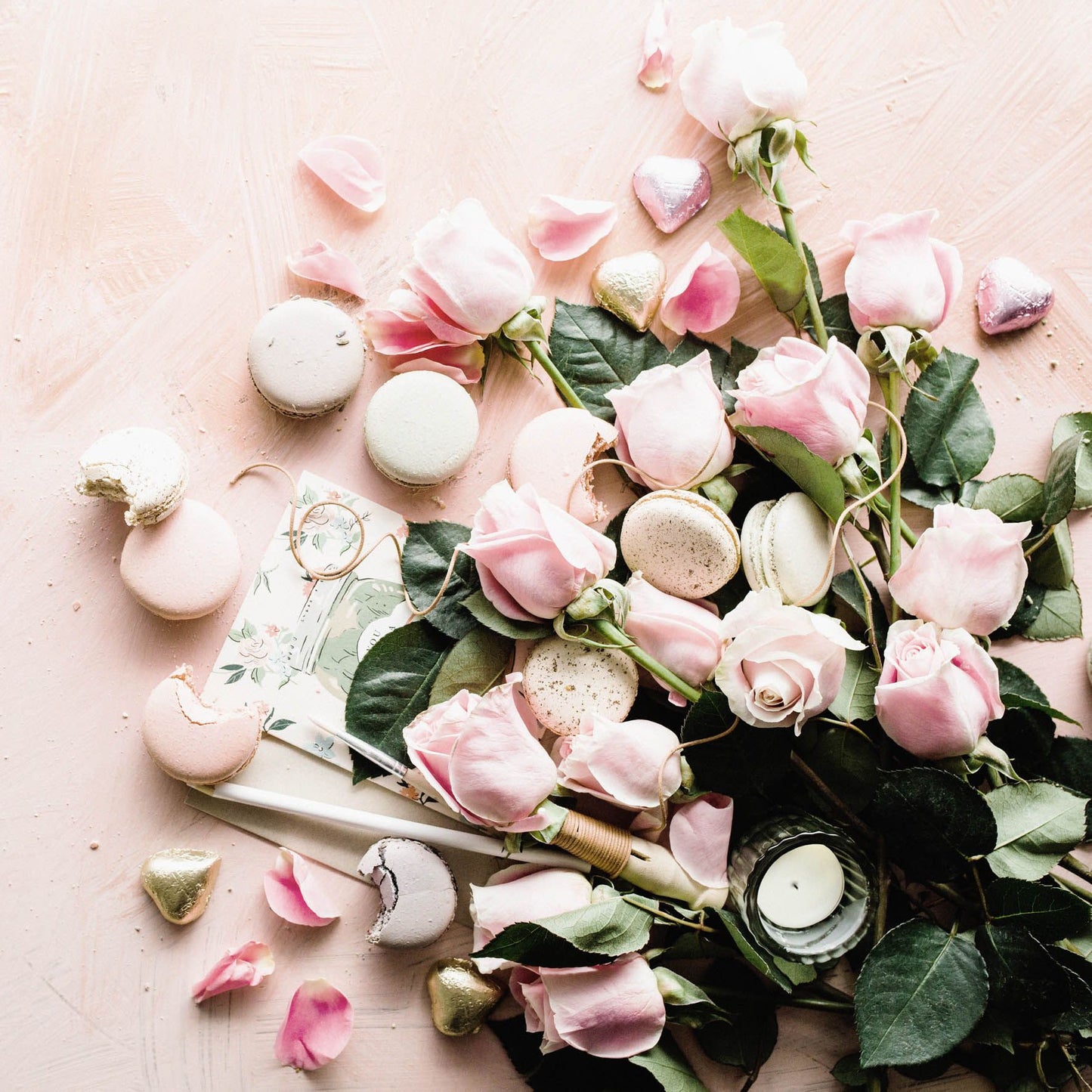 schilderij van boeket roze rozen