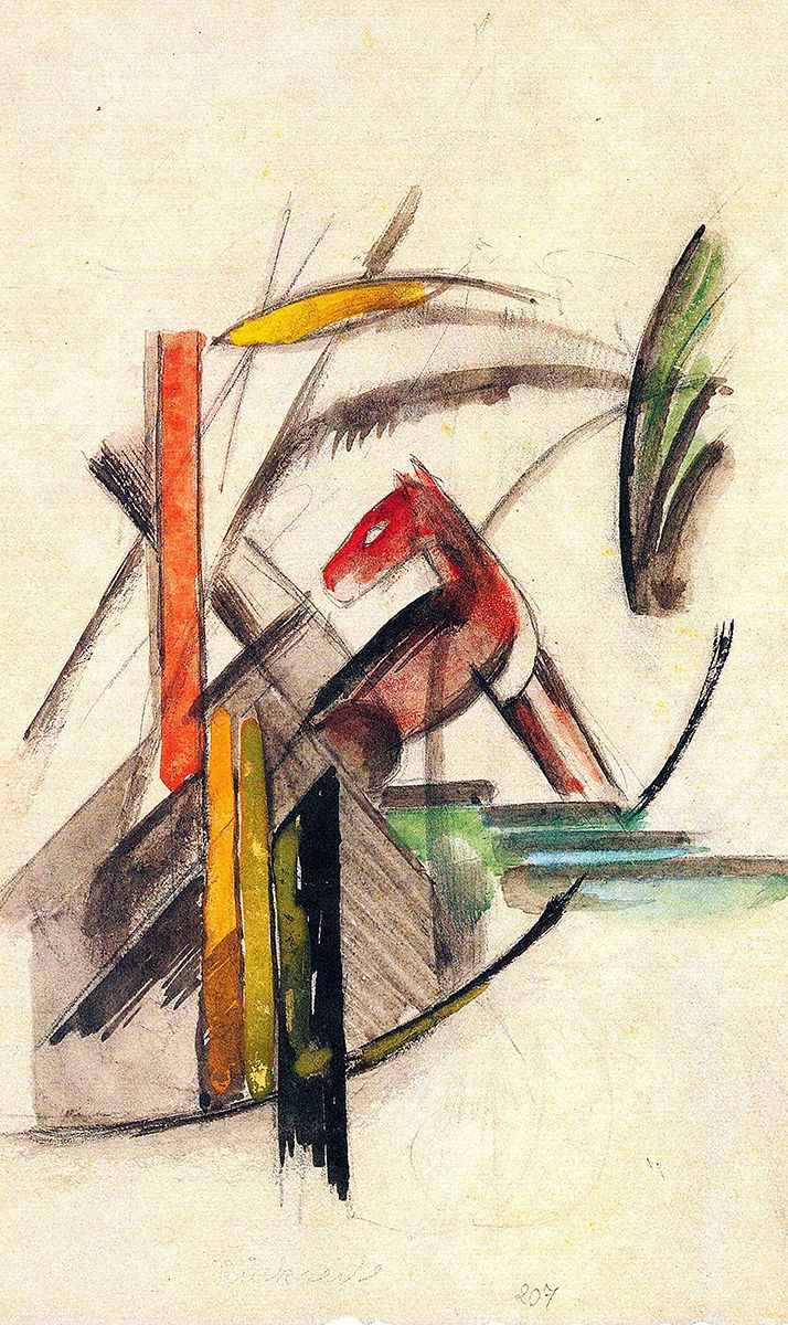 kleurrijk schilderij van paard van franz marc